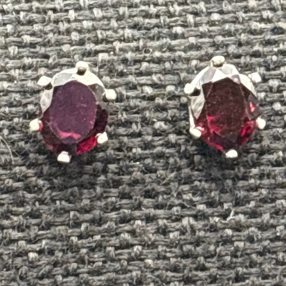 Garnet and Sterling Silver Stud Earrings, NEW, Handmade by me, 7 x 9 mm
